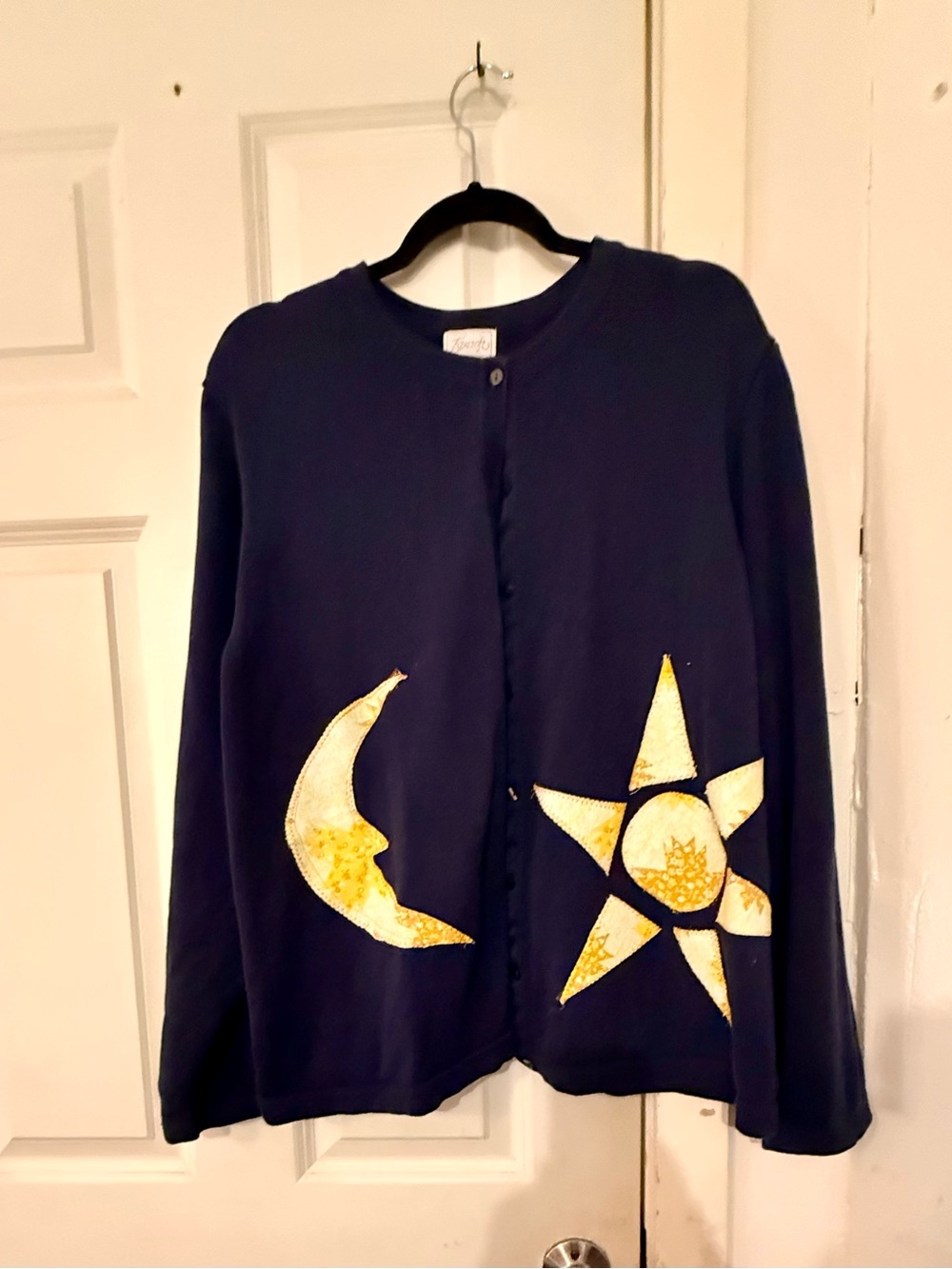 Women’s Navy Blue Moon & Star Celestial Upcycled Cotton Sweater